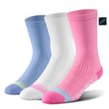 BRISIRA Coolmax Bamboo Viscose Compression Running Crew Socks Women - color: White + Pink + Blue, size: 5-7