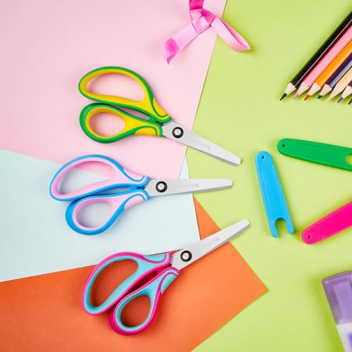 Kids Safety Scissors Ages 5-12 for School, 6" Soft Comfort Grip 3-Pack