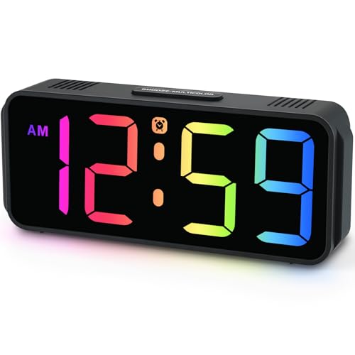 Peakeep Small Cute Digital Alarm Clock Plug-in for Kids Bedrooms Bedside - color: Black With Colorful (Plug-in, Ultra-compact)
