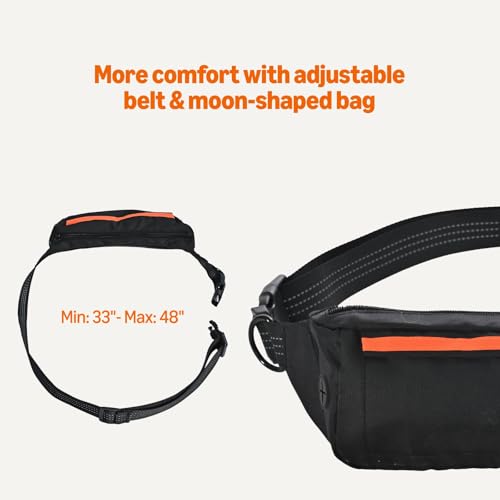 Amazon Basics Hands Free Dog Leash with Running Bag, Adjustable Waist Belt, Dual Padded Handles, Reflective Bungee Leash for Walking, Jogging, Hiking, Fits Small to Large Dogs (Up to 150 lbs)