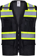 ProtectX High Visibility ANSI Class 2 Safety Vest with 6 Pockets - color: Black - Solid Fabric, size: Medium