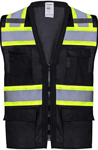 ProtectX High Visibility ANSI Class 2 Safety Vest with 6 Pockets - color: Black - Solid Fabric, size: 4X-Large