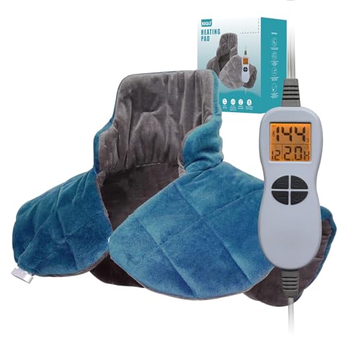 Ruqiji 19" x 24" Weighted Neck&Shoulder Heating Pad, 2.5lbs with 12 Temperature Settings&Countdown Timer,Pain Relief for Neck/Shoulders/Menstrual Pain(Dark Gray and Blue) - color: 01-dark Gray and Blue
