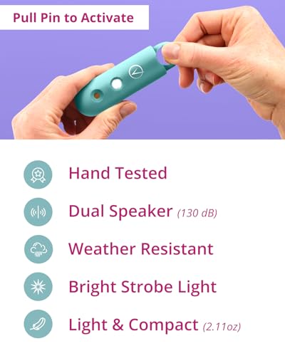 Vantamo Personal Alarm for Self Defense with Low Battery Notice, Strobe Light & Extra Loud 130 dB Double Speakers Safety Keychain Set for Women, Rechargeable Panic Button for Womens Self Defense - color: Metallic Aquamarine