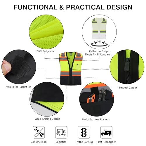 Gasoline Class 2 High Visibility Reflective Safety Vests Women & Men - color: Yellow Black, size: X-Small