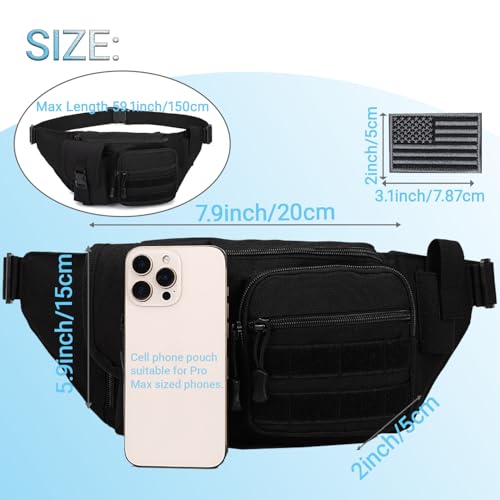 Tactical Fanny Pack，Military Waist Bag Hip Belt Bumbag Utility Bags for Fishing Hiking Hunting with Mesh Water Bottle Holder Pouch (Black) - color: Black