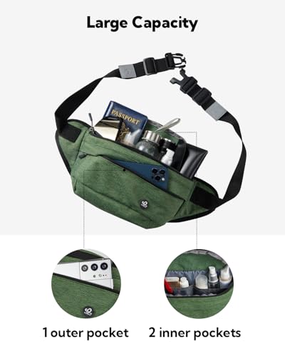 WATERFLY Fanny Pack for Men Women Water Resistant Large Hiking Waist Bag Pack Carrying All Phones for Running Walking Traveling (Green), (ONJ05) - color: Green