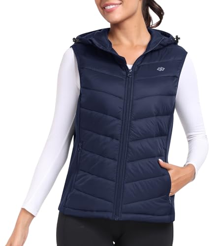 MoFiz Womens Puffer Vest Hooded Lightweight Sleeveless Down Jacket - color: Navy, size: Medium