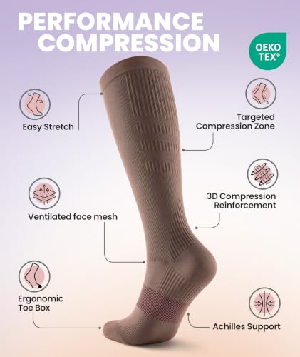 PULIOU Compression Socks for Women Men 15-20 mmHg Easy On Off,2 Pairs - color: Brown, size: Small-Medium