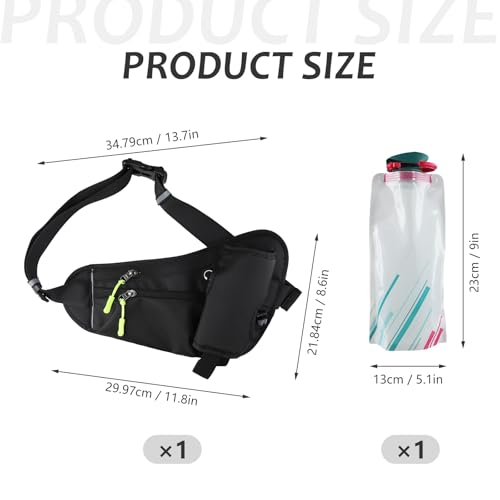 Running Belt with Water Bottle Black Fanny Pack with Water Bottle Holder, Running Hydration Belt Suitable for Hiking, Running, Walking, Jogging, Camping (With White Water Bottle * 2)