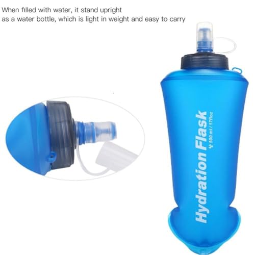 Foldable TPU Water Bottles – Leak-Proof Sports Flask for Running Cycling Hiking, Portable Collapsible Hydration Reservoir with Protective Cap(Blue)
