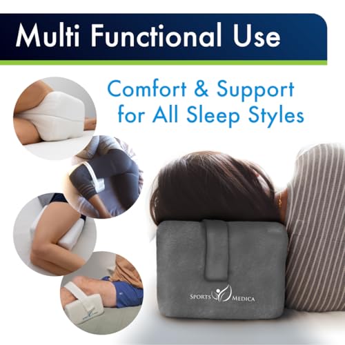 Sports Medica Knee Pillow for Side Sleepers, Memory Foam Leg Pillow Cushion - color: Grey