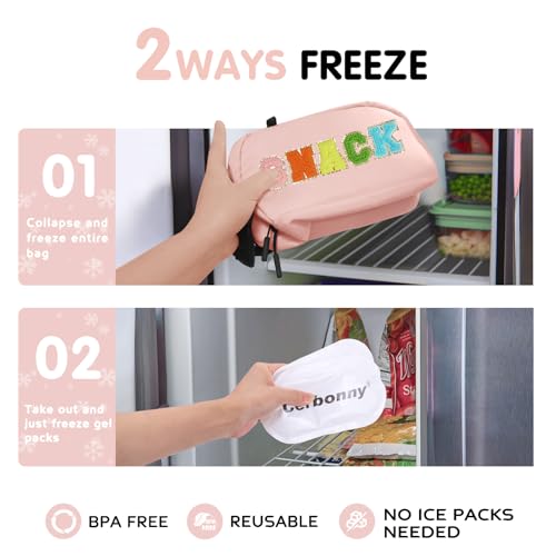 Cerbonny Small Cooler Bag,Freezable Lunch Bag,Built-in ice pack - color: Pink - Snack