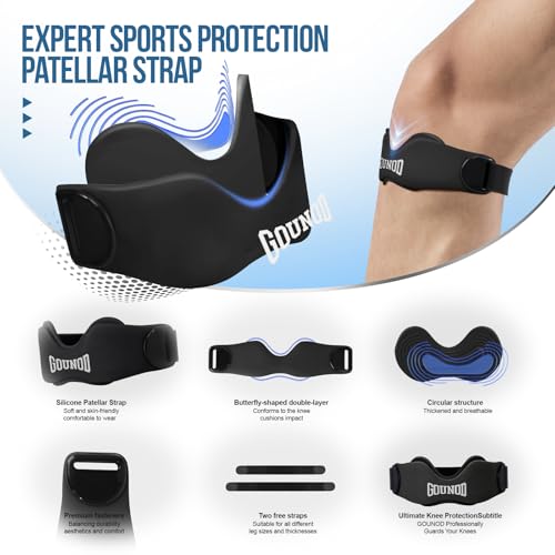 GOUNOD Patellar Tendon Support Strap 2 Pack,Silicone Knee Strap for Knee Pain Relief,Patella Band for Basketball, Jumpers Knee, Tendonitis, Running, Hiking, Soccer, Osgood Schlatter（Black） - color: Black