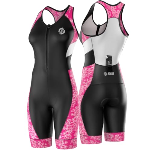 SLS3 Triathlon Suits Women - Sleeveless Pro Trisuit with Comfy Tri Chamois - color: Pink Rose, size: X-Small