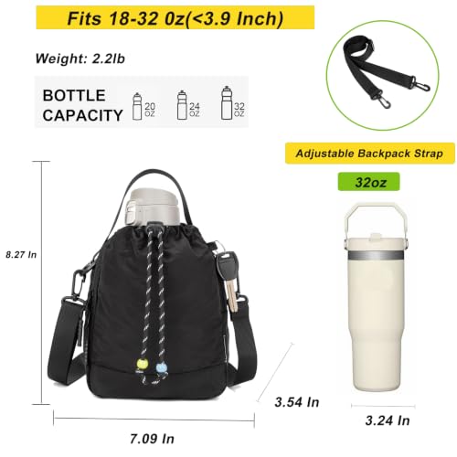Water Bottle Carrier Bag with Strap, Water Bottle Holder Crossbody Backpack Handbags for Women Men for Hiking - color: Black