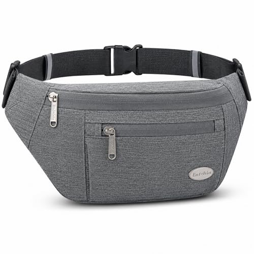 Entchin Water-Resistant Fanny Pack, 4-Zipper Belt Bag - color: Grey