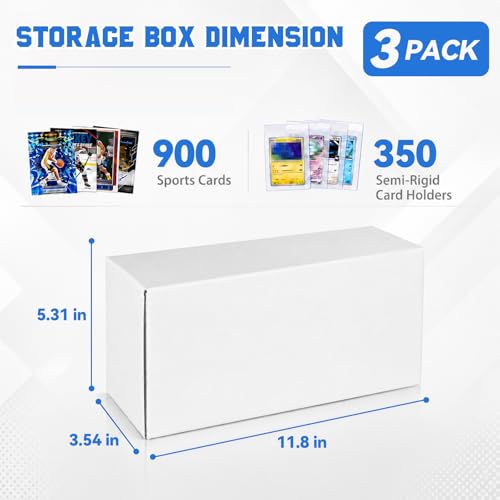 DEDC 3-Pack Trading Card Storage Box for Toploaders, Semi-Rigid & Magnetic Card Holders, White Corrugated Cardboard Collection Organizer for TCG, Baseball & Sports Cards (1050 ct)