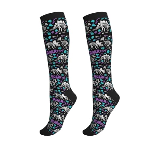 Compression Socks Circulation 15-20 Mmhg Knee High - color: Dinosaur Skeleton