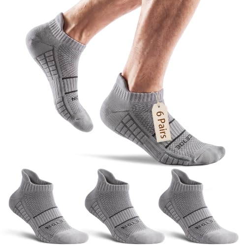 Running Socks Men Size 10-13 Ankle Height with Heel Tab for Athletic - color: 6 Grey, size: X-Large