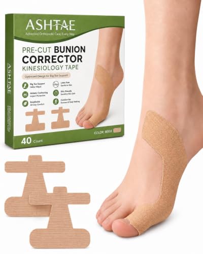 Pre Cut Bunion Corrector Kinesiology Tape Big Toe Support Feet Hallux Valgus Athletic Cushioning Breathable Latex Free Skin Friendly Comfort for Runners Daily Walking Tape(Beige,40PCS)