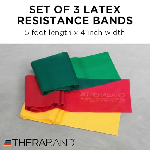 THERABAND Resistance Bands Set, Elastic Bands for Exercise & Physical Therapy, Strength Training for Upper & Lower Body Fitness - size: 3 Pack, style: Latex Beginner