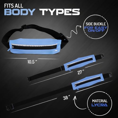 LED Rechargeable Running Belt for Men & Women – Light Up Reflective Waist Pack with Phone Holder | Adjustable Fitness Belt for Running, Walking, Hiking & Travel | WRENN & RAE (Aero Blue) - color: Aero Blue