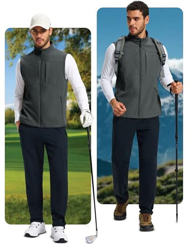 MAGCOMSEN Men's Lightweight Softshell Vest Outerwear Fleece Golf Running - color: Dark Grey, size: X-Large