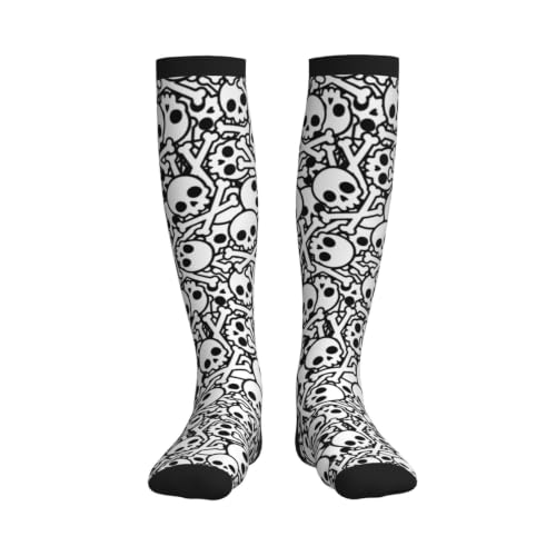 Tie Dye Compression Socks Knee High Support Socks For Women Men Running Athletic Hiking - color: Black Skull