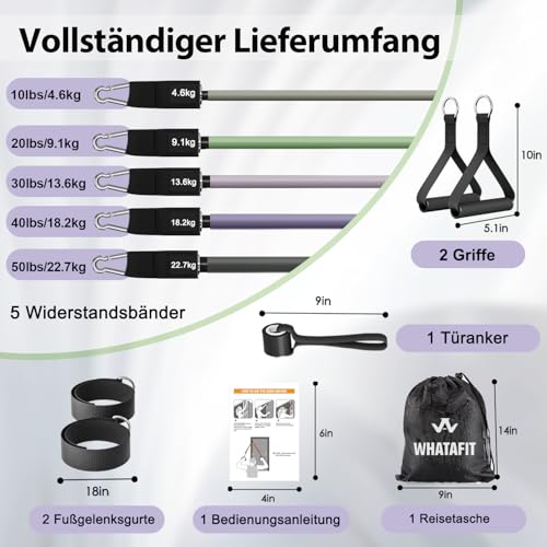 WHATAFIT Resistance Bands with Handles, 150 lb Exercise Bands Set - color: Purple Grey
