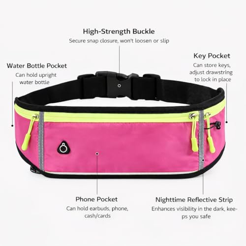 Sports Waist Pack with Water Bottle Holder – Reflective Running Belt with Multi Pocket Storage for Cycling and Exercise (Red) - color: Red