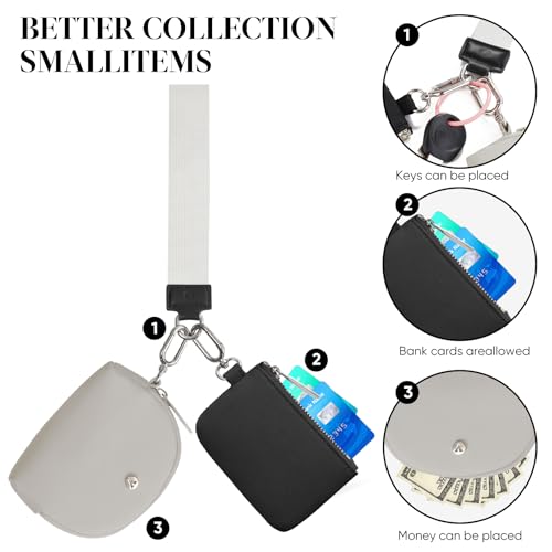VUTUXA KeyChain Wallet Wristlet For Women Mini Zip Dual Pouch Coin Purse - color: black+grey