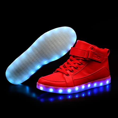 IGxx LED Light Up Shoes for Men Women Sparkly Sneakers High Top - color: Red, size: 9.5 Women/9 Men