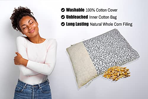 Microwavable Corn Filled Heating Pad and Cold Pack/Washable 100% Cotton Cover (Vines - Black and White, 7.5in W x 11in L) - size: 7.5in W x 11in L, style: Vines - Black and White