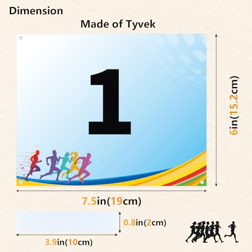 Tyvek Race Bibs Running Numbers Bibs with Race Bib Tape Instead Pins Track Bib Numbers for Tryouts Racing Bibs Audition Numbers for Marathon Runners Events Sports Games - color: Blue[6"x7.5"]1-100