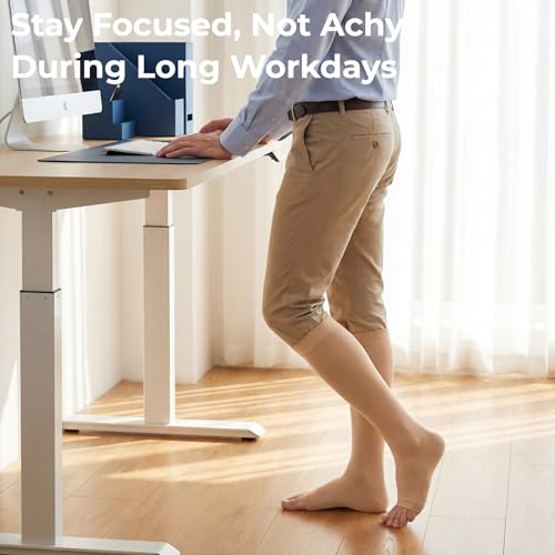 MGANG Plus Size Medical Compression Stockings for Women & Men, Open Toe - color: Knee High Open Toe Beige, size: 3X-Large