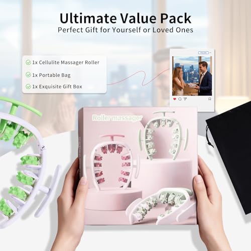 Cellulite Massage Roller & Tool - Lymphatic Drainage Massager, Deep Fascia Release Muscle Roller for Legs, Thighs, Hips, Buttocks, and Abdomen, Anti Cellulite Remover with Travel Pouch (Green)