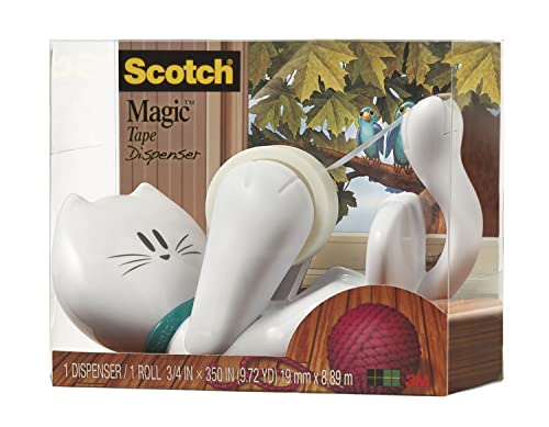 Scotch Cat-810 19 mm x 8.89 m Cat Tape Dispenser, White, 1 Roll Magic Tape - style: Cat