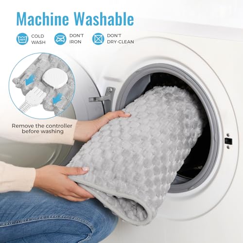 Electric Heated Foot Warmer Soft Flannel Foot Heater with 2h Auto Off & 3 Heat Levels Full Body Use Heating Pad for Feet, Abdomen, Cramps, Pain Relief Pocket Design 16" x 22" Light Grey - color: Light Grey