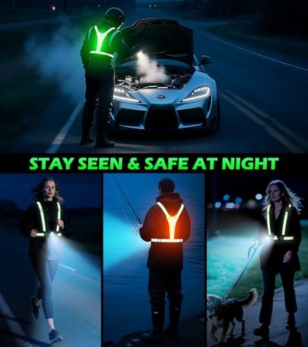 Running Lights for Runners,90°Adjustable LED Reflective Vest Running Gear,Rechargeable Chest Light Up Running Vest Night Walking Safety Gear for Night Walking/Cycling/Jogging - color: Green
