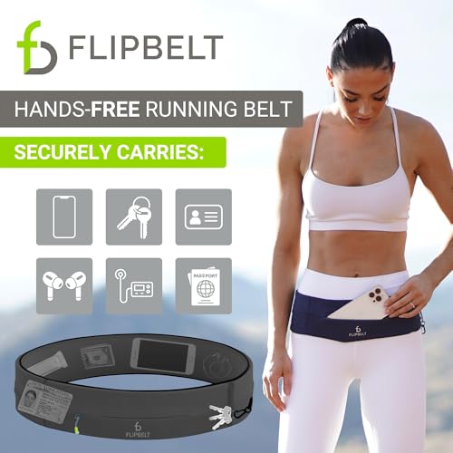 FlipBelt Zipper Running Belt, Waist Pack for Fitness and Running, US Company - color: Carbon, size: Small