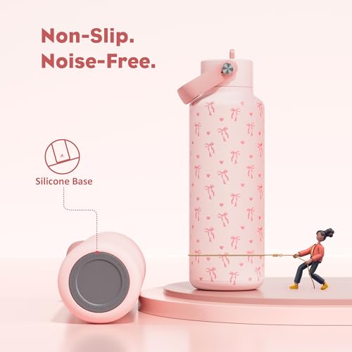 POWCAN 18 oz Insulated Water Bottle: Leakproof, Cup Holder Friendly, Standard Mouth, Top Handle, Double Walled Stainless Steel Water Bottle for Girl, Student, School, Bag, Camping (Sweetheart Bow) - color: Sweetheart Bow