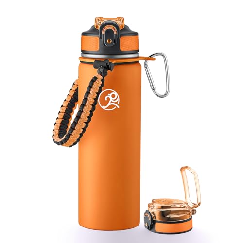 GOSWAG 24oz Insulated Stainless Steel Travel Water Bottle, 2 Lids - color: Matte Orange