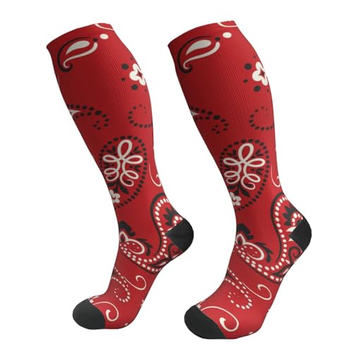 Compression Socks Women And Men For Nurses Travel Pregnancy Recovery Running Athletic - color: Red Bandanna Paisley