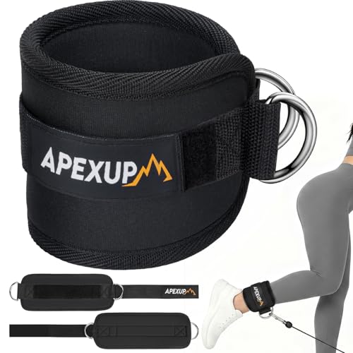 APEXUP Ankle Strap for Cable Machine, Ankle Resistance Bands, Cable Kick Back Ankle Straps for Gym, Glute Workouts, Leg Extensions, Adjustable Straps with Neoprene Padding - color: Black, style: Pair