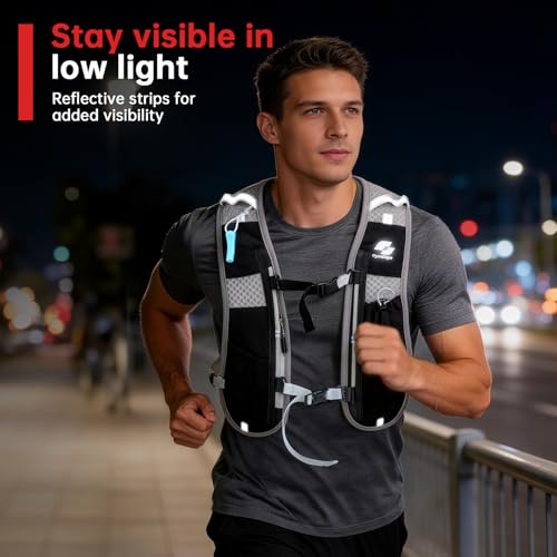GymCope Running Vest for Women and Men, Lightweight Hydration Backpack with 500ml Soft Flask and 1.5 L Hydration Bladder, Running Hydration Vest for Marathon, Hiking, Trail and Road Running - color: Black Grey with1.5L