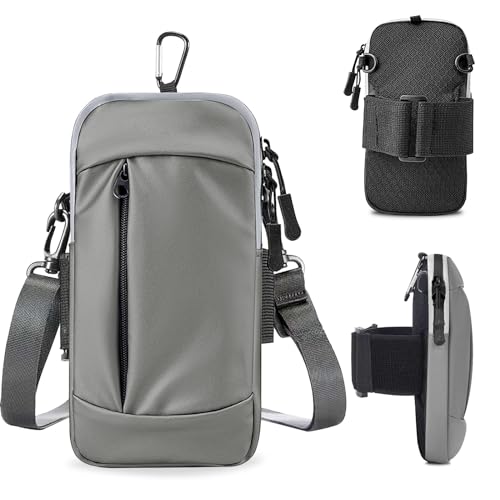 Phone Holder for Running Armband,Cell Phone Purse Small Crossbody Bags for Women Men Kids,iPhone 17 16 16e 15 14 13 12 11 Pro Max Xs Xr X Plus Mini Galaxy Ultra S26 S25 Note Bag Gym Arm Bands - color: 04-Grey with Crossbody Strap&Hook