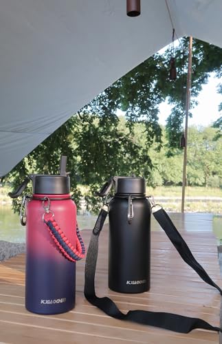 KXIAOCHEN Insulated Water Bottle with Strap, 48-Hour Cold, 2 Lids - color: Dark Rainbow, size: 32 Ounces