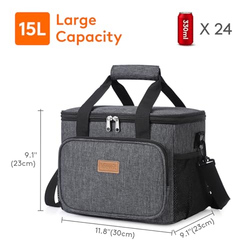 Lifewit Large Lunch Bag, Insulated Lunch Box, Soft Cooler Cooling Tote for Adult Men Women, Dark Gray 24-Can (15L) - color: Dark Gray, size: Large(15L)