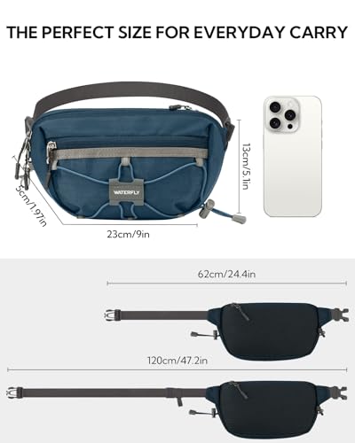 WATERFLY Small Fanny Pack RFID Blocking Travel Hiking Crossbody Waist Bag - color: Dark Blue